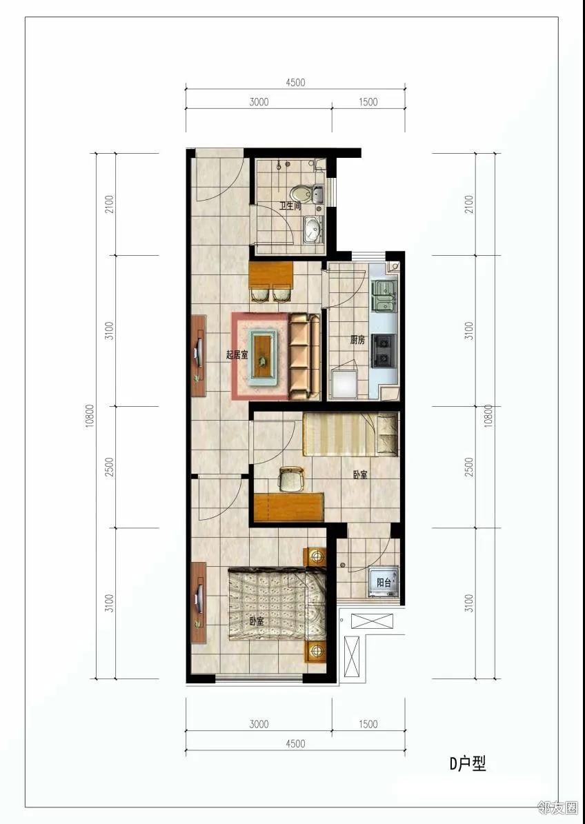 96元/月苏家坨公租房项目户型编号:a,a反居室类型:两居室建筑面积:约