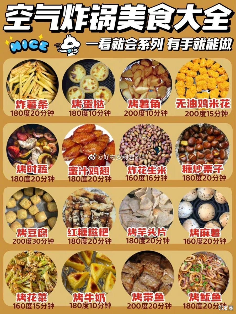 转发一个空气炸锅食谱给邻友们空气炸锅家族参阅一下